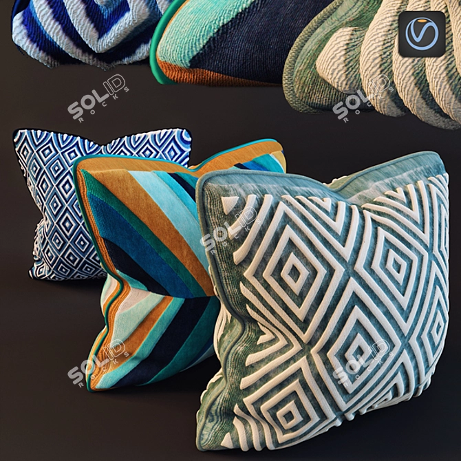 Luxury Cushion Set: 3 High/Low Poly 3D model image 1