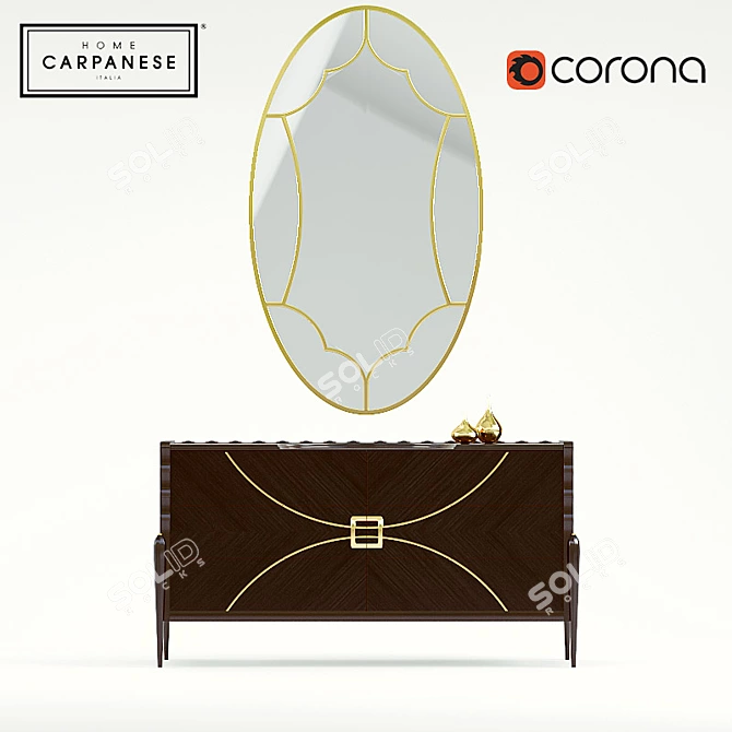 Elegant Carpanese Chest with Oval Mirror 3D model image 2