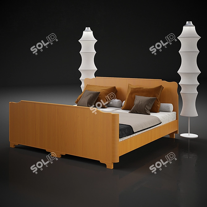 Vintage Art Deco Bed and Danese Terra Lamp 3D model image 1