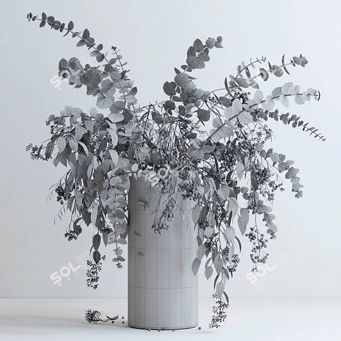 Pepperberry and Eucalyptus Vase: Realistic Branches in Glass 3D model image 3