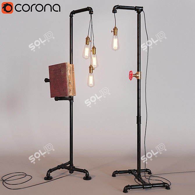 Industrial Pipe Floor Lamps (Set of 2) 3D model image 1