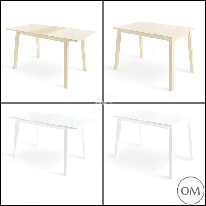 Modern Extendable Table with Glass Top 3D model image 1