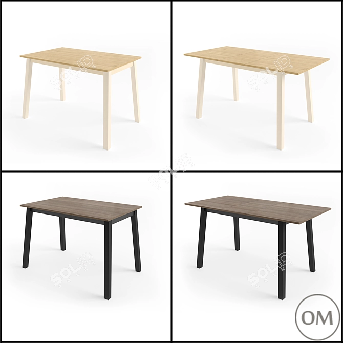 Modern Extendable Table with Glass Top 3D model image 3