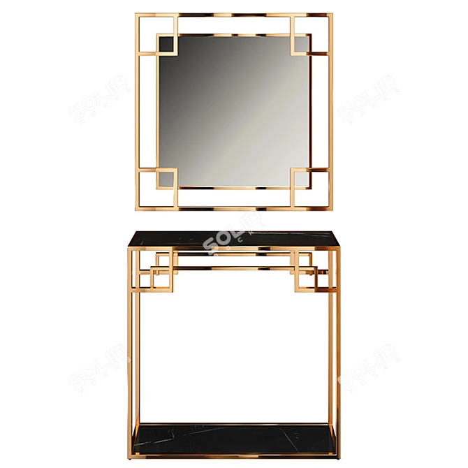 Elegant Gold Console & Mirror Set 3D model image 1