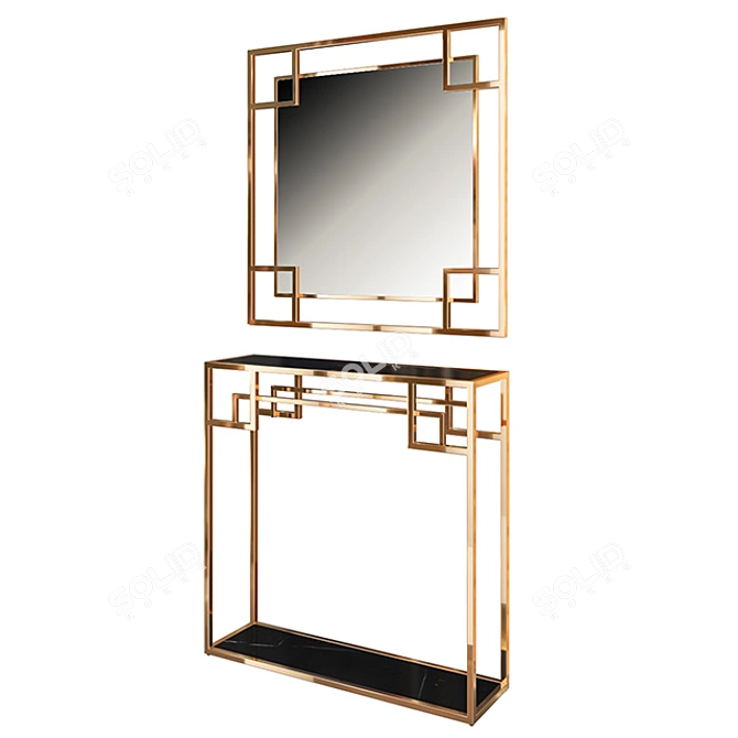 Elegant Gold Console & Mirror Set 3D model image 2