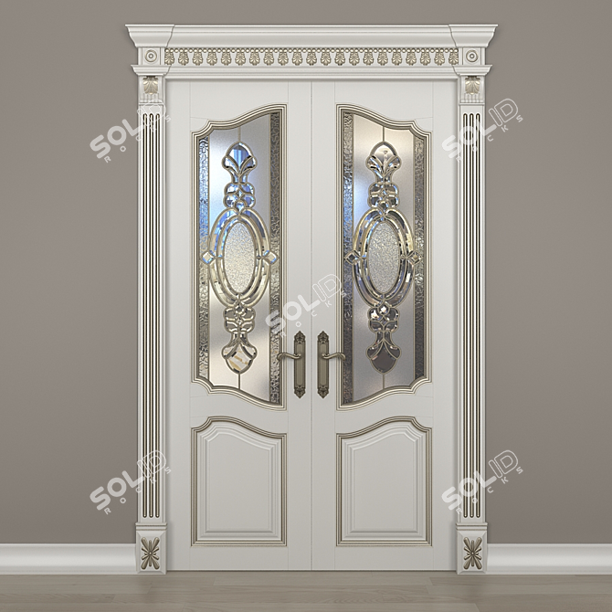 Elegant Stained Glass Double Door 3D model image 1