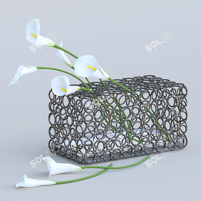 Affleck Rectangle Vase: Elegant Metal Bloom 3D model image 1