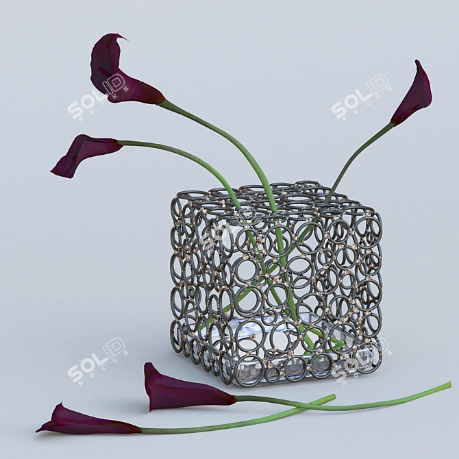 Affleck Rectangle Vase: Elegant Metal Bloom 3D model image 3