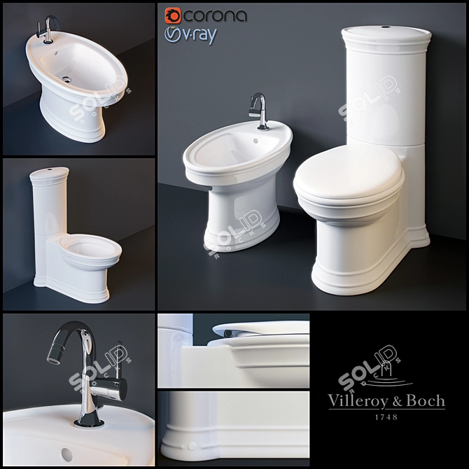 V&B (Amadea) Floor WC & Bidet 3D model image 1