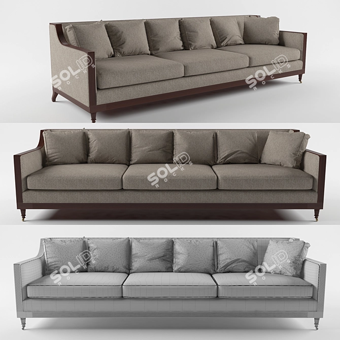 Elegant Wood & Fabric Sofa 3D model image 1