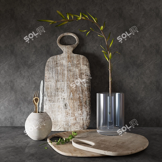 Elegant Tableware Set with Decorative Plant 3D model image 1
