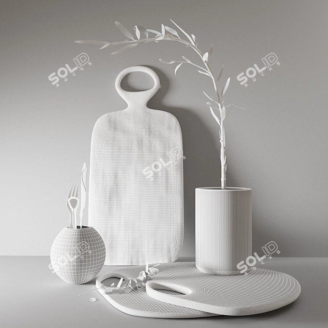 Elegant Tableware Set with Decorative Plant 3D model image 2