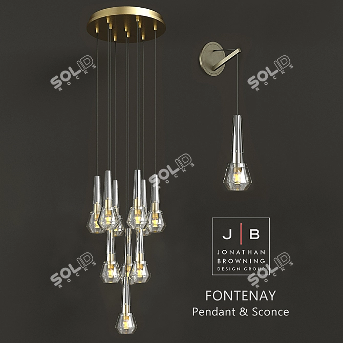 Elegant Bronze Chandelier & Sconces 3D model image 1