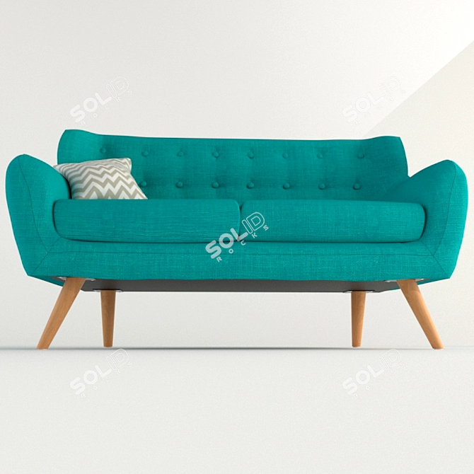 Elegant Blue Sofa with Wooden Legs 3D model image 2
