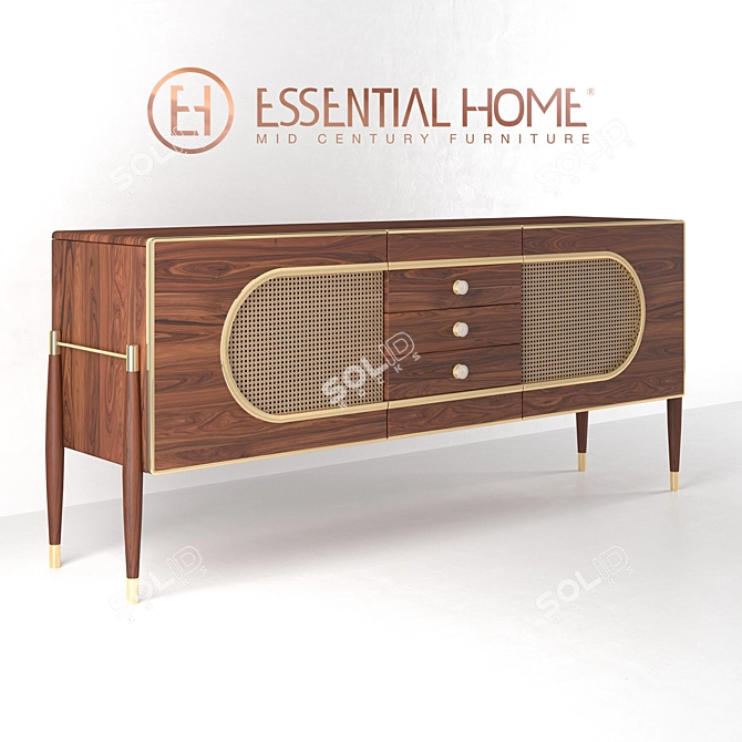 Elegant Dandy Sideboard: Brass, Walnut & Straw 3D model image 1