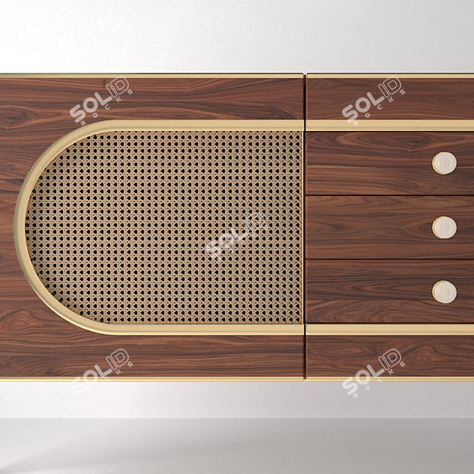 Elegant Dandy Sideboard: Brass, Walnut & Straw 3D model image 2