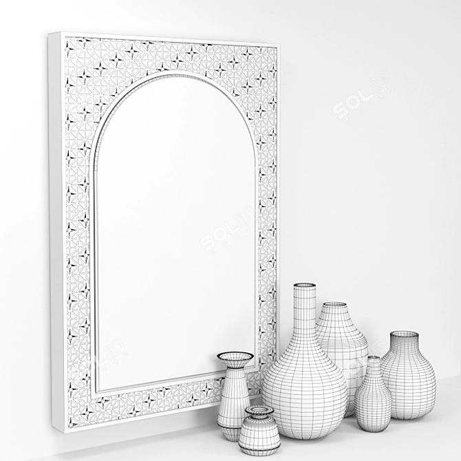 Metal Mirror & Enamel Vases Set 3D model image 2