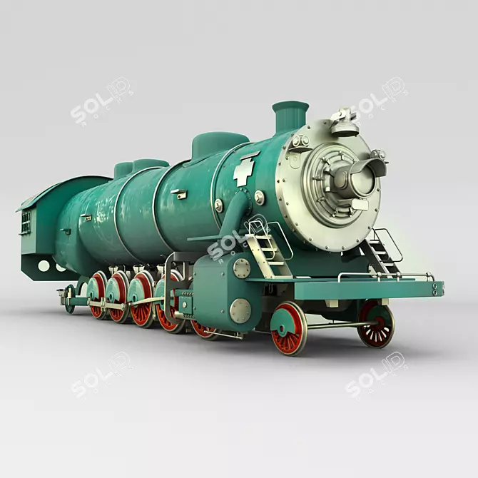 Vintage Steam Engine Locomotive 3D model image 1