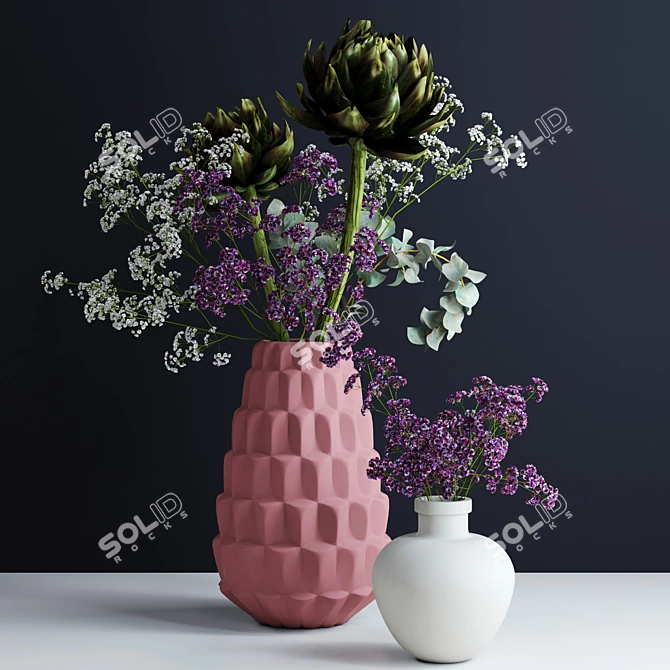 Elegant Pink and White Bouquets 3D model image 1