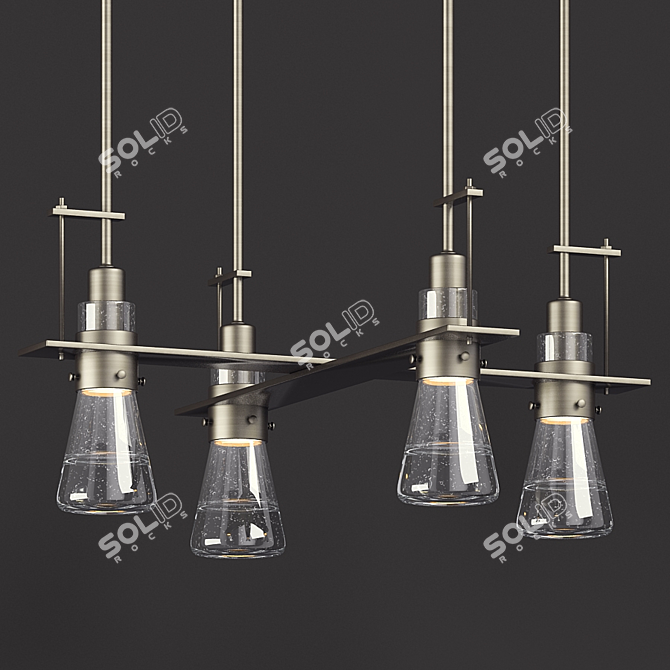 Vintage Bronze Chandelier with Glass Shades 3D model image 1