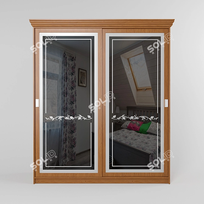 Classic Wardrobe with Glass Doors 3D model image 1
