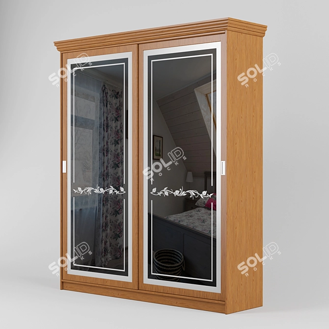 Classic Wardrobe with Glass Doors 3D model image 2