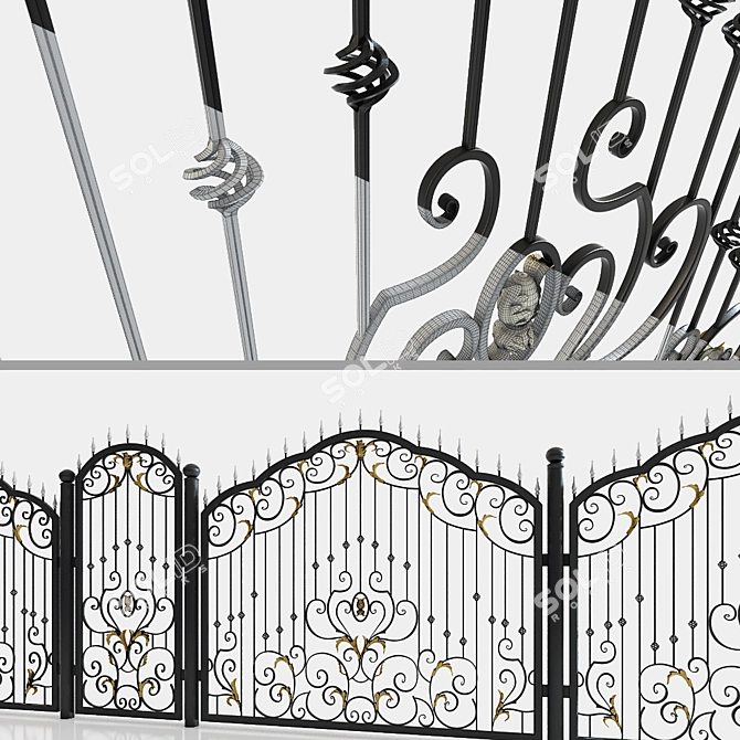 Elegant Wrought Iron Gate & Fence 3D model image 1