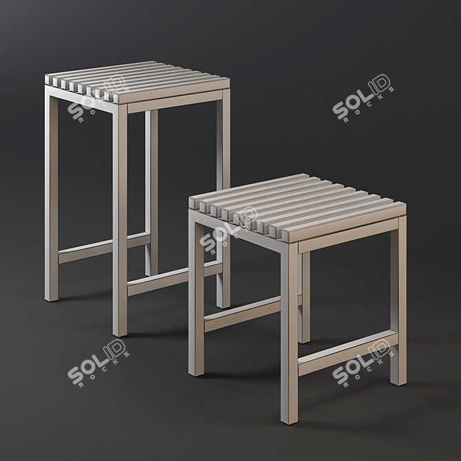 Modern Plywood Stool with Metal Frame 3D model image 3