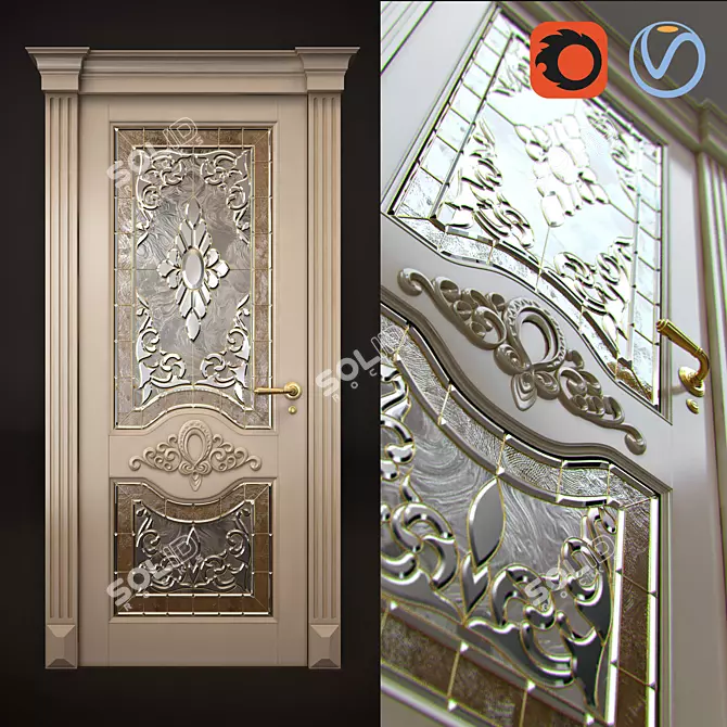 Elegant Vintage Glass Doors 3D model image 1