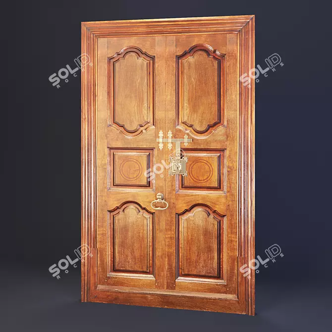 Solid Wood Entrance Door with Locks 3D model image 1