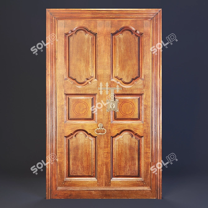 Solid Wood Entrance Door with Locks 3D model image 2