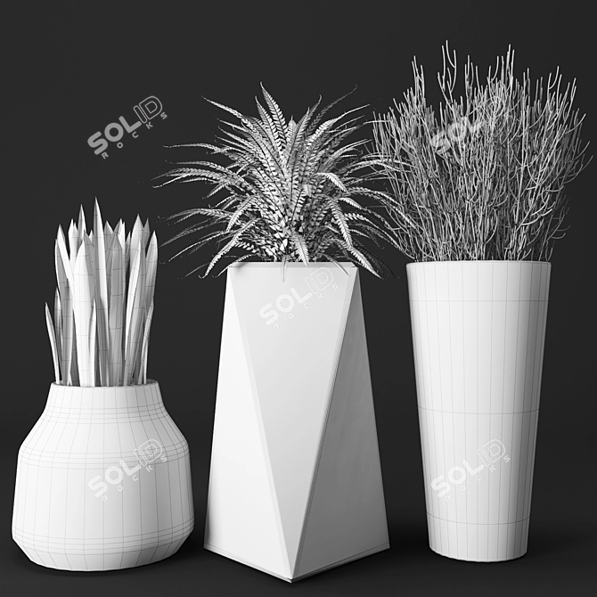 Urban Oasis: Concrete Pot Set with Plants 3D model image 3