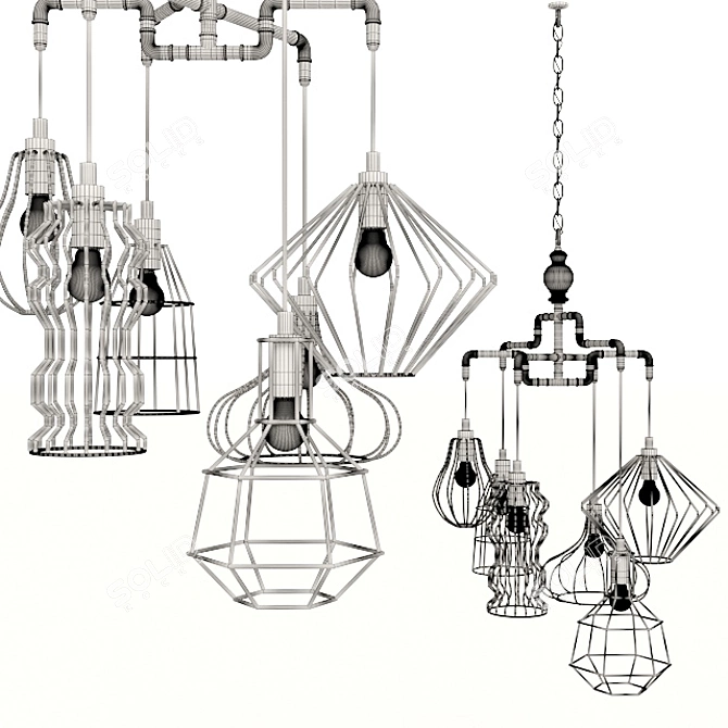 Industrial Wire Pendant Lamp 3D model image 2