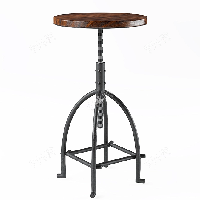 Vintage Oak Industrial Barstool 3D model image 1