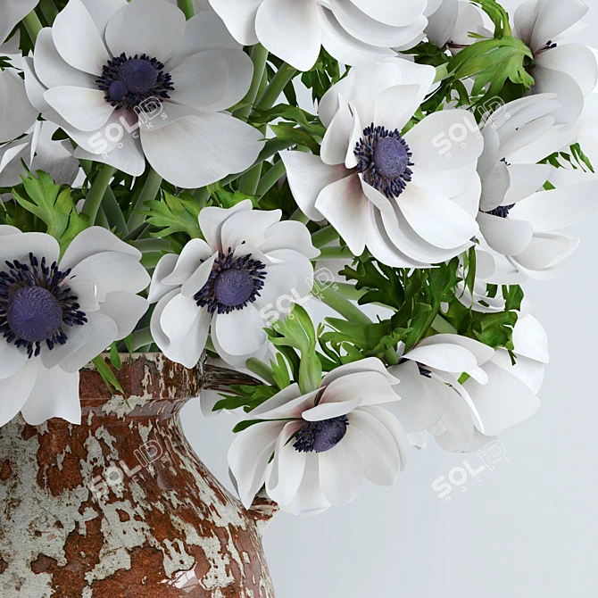 Elegant White Anemones in Ceramic Vase 3D model image 2