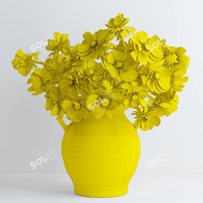 Elegant White Anemones in Ceramic Vase 3D model image 3