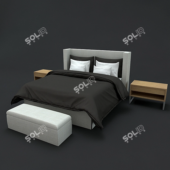Modern Black Luxury Bed Set 3D model image 1
