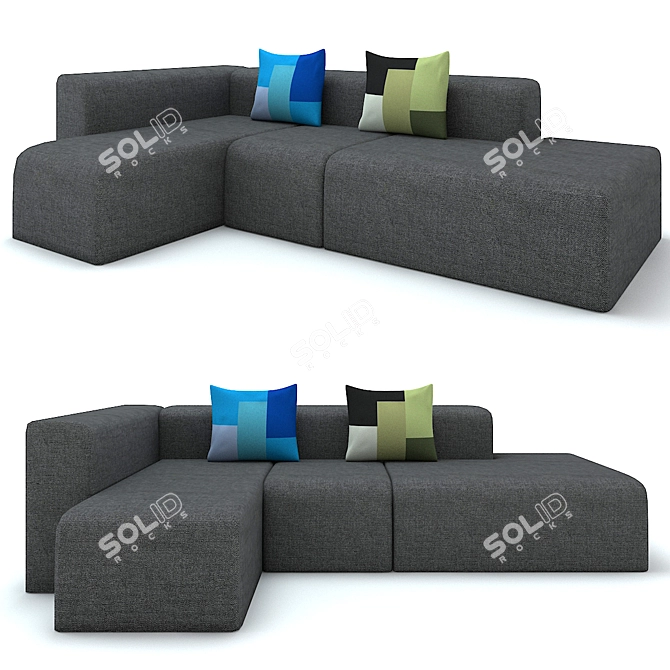 Sleek Black Modern Canvas Sofa 3D model image 1