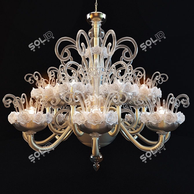 Elegant Gold Metal Chandelier 3D model image 1