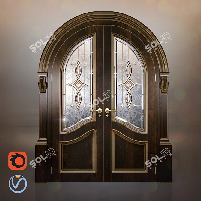 Elegant Arched Double Doors 3D model image 1