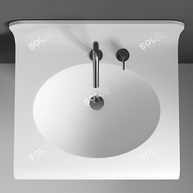 Wave Corian Vanity with Mirror & Towel Holder 3D model image 2