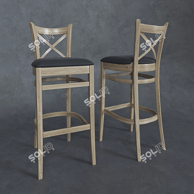 Elegant Toscana Barstool: Natural Wood & Cushioned Seat 3D model image 1