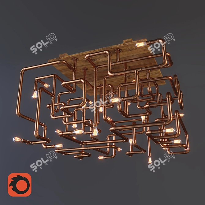 Copper Pipe Chandelier: Industrial Elegance 3D model image 1