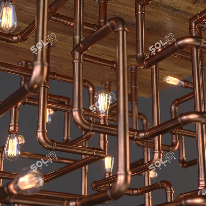 Copper Pipe Chandelier: Industrial Elegance 3D model image 2