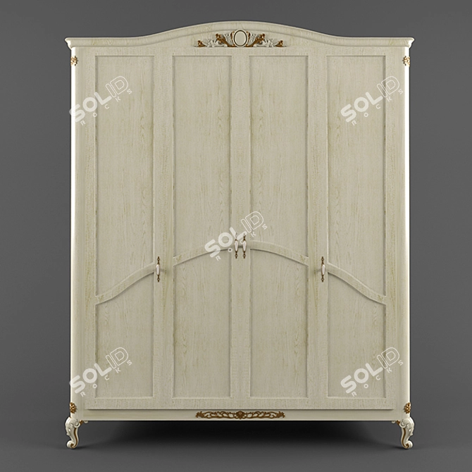 Golden Patterned Beige Wardrobe 3D model image 1