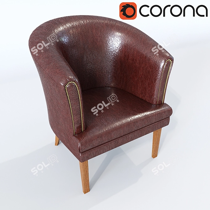 Cannella Armchair: Stylish Wood and Leather Design 3D model image 1