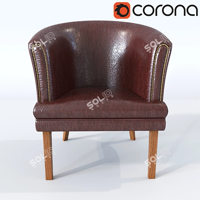 Cannella Armchair: Stylish Wood and Leather Design 3D model image 2