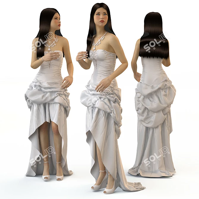 Elegant Pauline Wedding Gown 3D model image 1