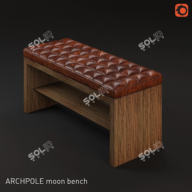 Stylish Leather Top Moon Bench 3D model image 1