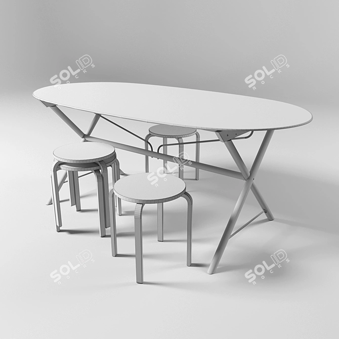 Modern Birch Table and Chairs 3D model image 3